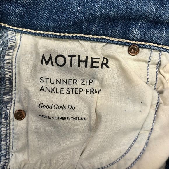 Mother Women Stunner Zip Ankle Step Fray Jeans Size 24 Blue Denim M120 -26 - Picture 9 of 16